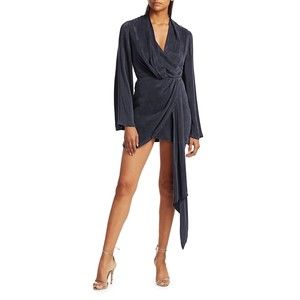 Acler Martin Flute Sleeve Mini Dress 10 Faux Wrap Midnight Blue Party Cocktail